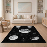 Celestial Moon Phases Black White Area Rug