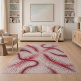 Abstract Red Swirl Dots Pink Area Rug