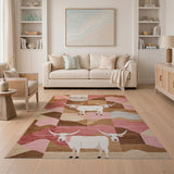 Pink Longhorn Cow Southwestern Geometric Rug