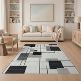 Abstract Grid Black White Geometric Rug
