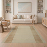 Beige Woven Area Rug with Tan Border Stripes