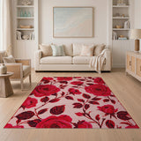 Vintage Red Roses Floral Area Rug