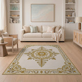Cream Gold Ornate Floral Medallion Rug