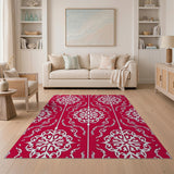 Red Traditional Persian Area Rug with Ornate White Motifs
