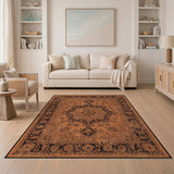 Distressed Orange Vintage Medallion Rug