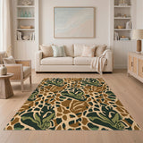 Abstract Leaf Area Rug in Brown Tan