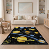 Kids Cartoon Retro Pixel Space Planets Area Rug
