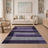 Purple Grey Geometric Block Area Rug