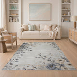 Vintage Grey Peony Floral Area Rug
