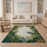 Green Lush Green Palm Leaf Border Area Rug