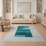 Blue and Teal Teal Blue Horizontal Stripe Area Rug