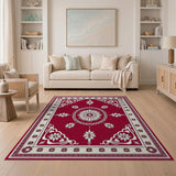 Red Elegant Red Persian Floral Medallion Area Rug