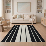 Bold Geometric Modern Bold Black White Vertical Stripe Rug