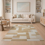 Modern Beige Neutral Geometric Block Rug