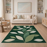 Overlapping Green Leaves Abstract Area Rug