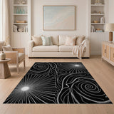 Black White Swirl Burst Abstract Area Rug