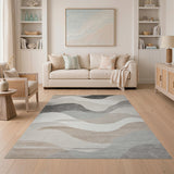 Abstract Layered Waves Neutral Area Rug