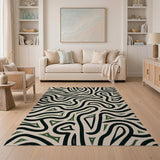 Abstract Wavy Lines Area Rug in Black, Green Beige