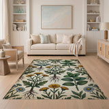Vintage Botanical Herbs Daisies Area Rug