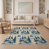 Navy Cabin Evergreen Winter Forest Rug