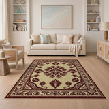 Elegant Beige Maroon Persian Medallion Rug