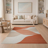 Geometric Modern Wavy Terracotta Abstract Area Rug