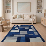 Blue and Teal Navy Blue Geometric Abstract Area Rug