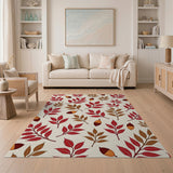 Autumn Red Leaves and Acorns Pattern Rug