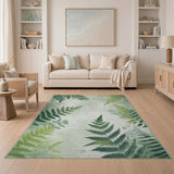 Floral Vintage Lush Green Fern Leaf Area Rug