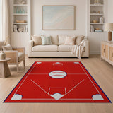 Kids Cartoon Red Baseball Diamond Area Rug