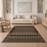 Heritage Tribal Geometric Area Rug Black Tan Terracotta