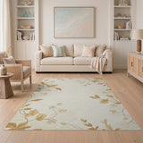 Beige Gold Leaf Blossom Floral Area Rug