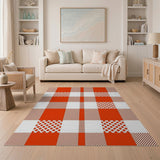 Red White Buffalo Check Rug with Lattice Diamonds
