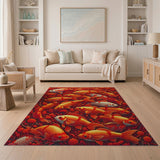 Vibrant Koi Fish and Red Chrysanthemum Area Rug