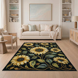 Vibrant Sunflower Floral Black Area Rug