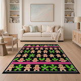Festive Gingerbread Men Pink Holiday Rug