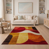 Vibrant Geometric Abstract Area Rug in Red Orange