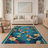 Teal Koi Fish and Lotus Blossom Area Rug