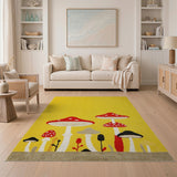 Kids Cartoon Whimsical Yellow Mushroom Area Rug