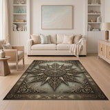 Gold and Silver Ornate Gold Sunburst Distressed Area Rug