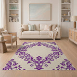 Purple Purple Ornate Floral Damask Area Rug