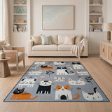 Adorable Cartoon Cats Grey Area Rug