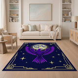 ODIKA Purple Raven Celestial Washable Area Rug, Art Deco Full Moon Starry Night Low Pile Decor