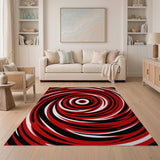 Bold Red Swirl Geometric Area Rug