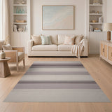Beige Neutral Striped Geometric Geometric Modern Area Rug