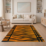 Bold Orange Tiger Stripe Geometric Area Rug