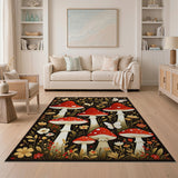 Whimsical Red Mushroom Floral Area Rug