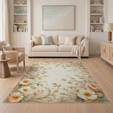 Elegant Peony Floral Area Rug - Vintage Beige Pink