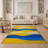 Abstract Wavy Yellow Blue Area Rug