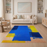Navy Blue and Sunny Yellow Geometric Abstract Rug